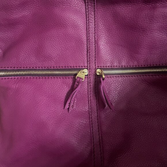Fossil Fuchsia Purple Leather Folding Tote Purse Large Bag - Picture 6 of 12